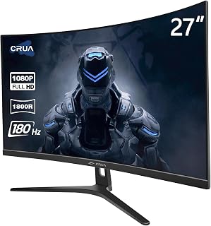 CRUA 27" 144Hz/180Hz Curved Gaming Monitor, Full HD 1080P 1800R Frameless Computer Monitor, 1ms GTG with FreeSync, Low Motion Blur, Eye Care, VESA, DisplayPort, HDMI, Black
