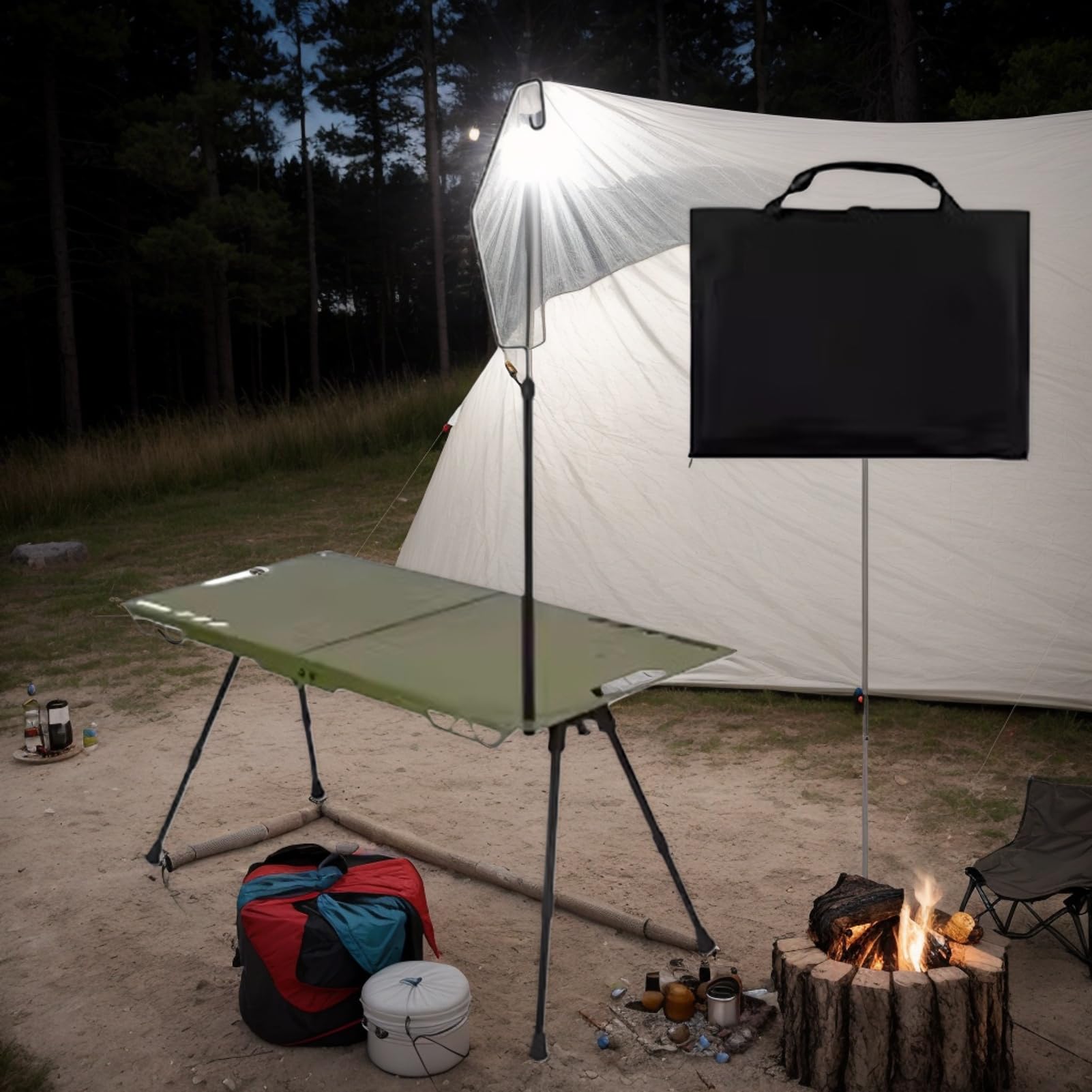 Generico Mesa de pícnic, escritorio portante plegable con portalámparas, mesa de pícnic, ligera, para exterior, terraza, balcón, jardín, caravana, viajes, barbacoa