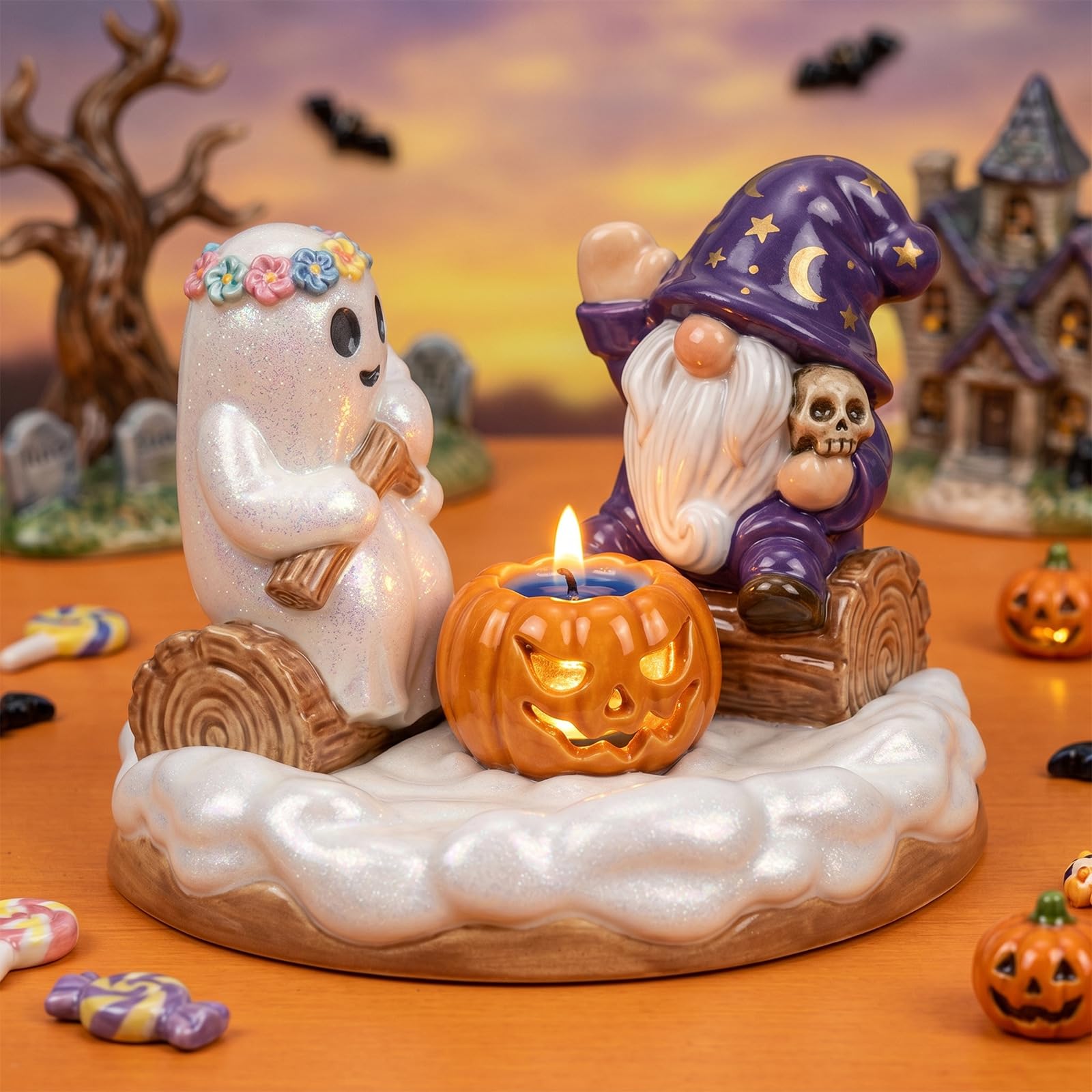 Juego de moldes de silicona 3D para Halloween, 4 piezas, moldes de calabaza enana con base, reutilizables para velas de resina, soporte para velas de teléfono, decoración de Halloween