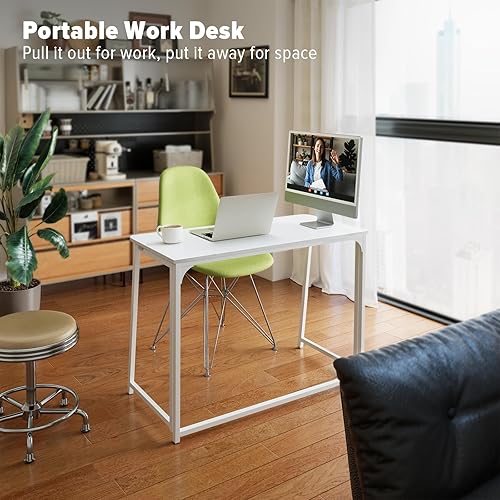 Miniatura 107 de WOHOMO Escritorio plegable de mármol sintético blanco, escritorio pequeño de 31.5 pulgadas para espacios pequeños con patas doradas, escritorio