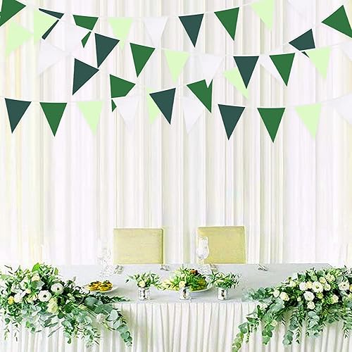 Miniatura 4 de Pancarta verde degradado de 32 pies para decoración de fiesta, bandera triangular verde, banderines de tela, banderines para dinosaurios,