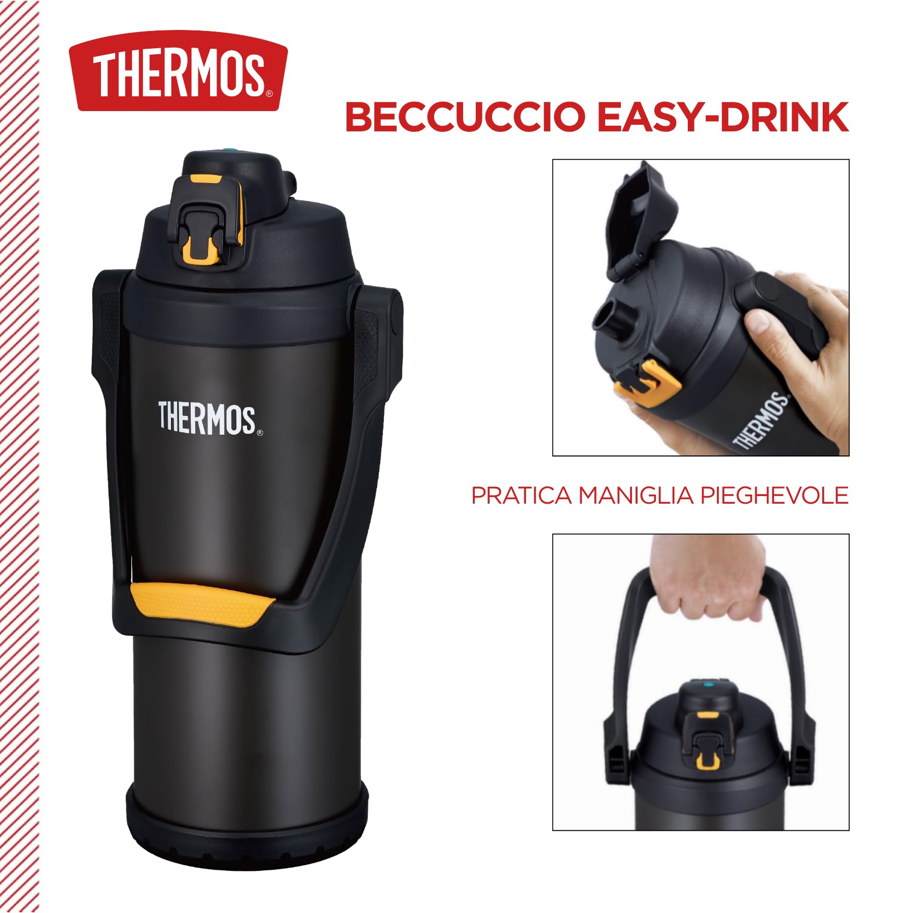 Thermos Sprot&hydrate Borraccia Gigante Acciaio Inox 2,5L Nero | maniglia, isolamento sottovuoto, grande capacita, caldo e freddo, senza BPA, doppia parete, ermetico
