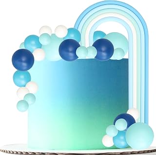 Gyufise 26 adornos para tartas de arcoíris, bolas coloridas para hornear, decoraciones de tartas para boda, aniversario, baby shower, suministros de fiesta de cumpleaños, color azul