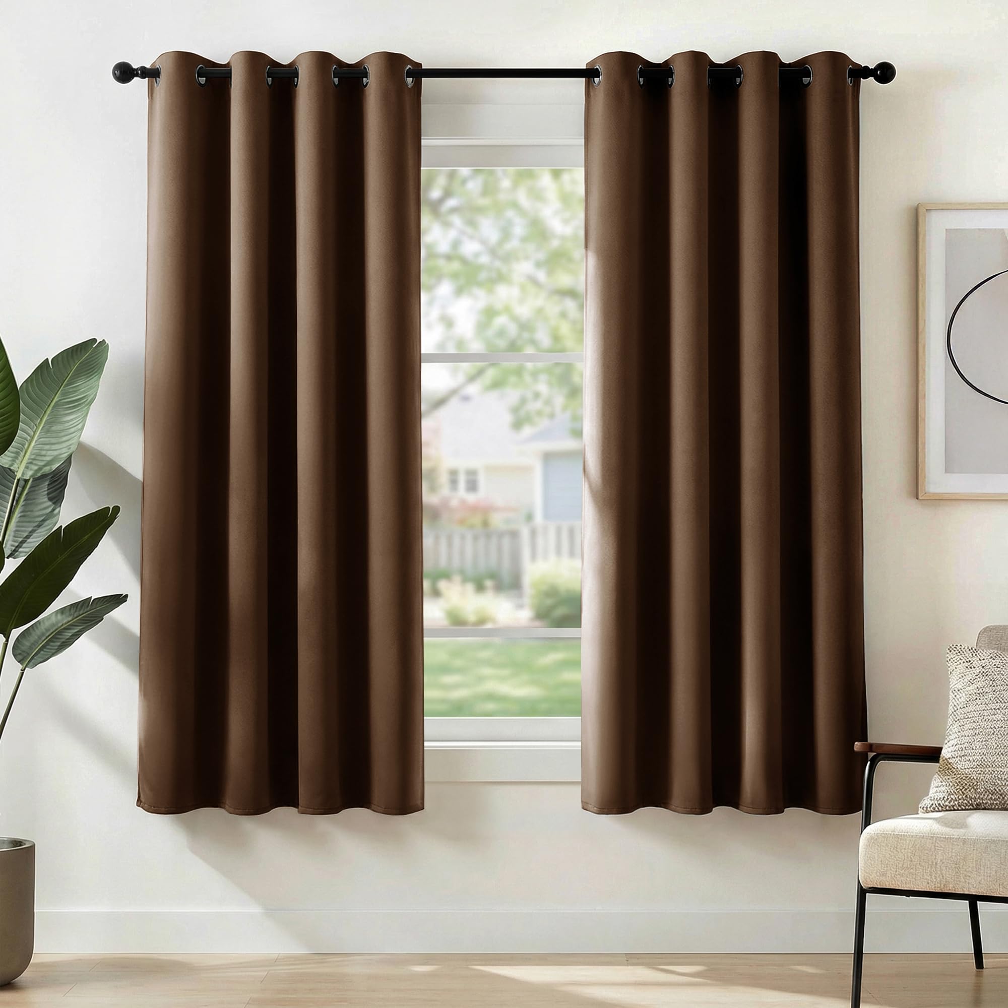 Deconovo Window Treatment Super Soft Blackout Curtains Thermal Insulated Eyelet Curtains for Bedroom Dark Mocha 46x63 Inch 2 Panels