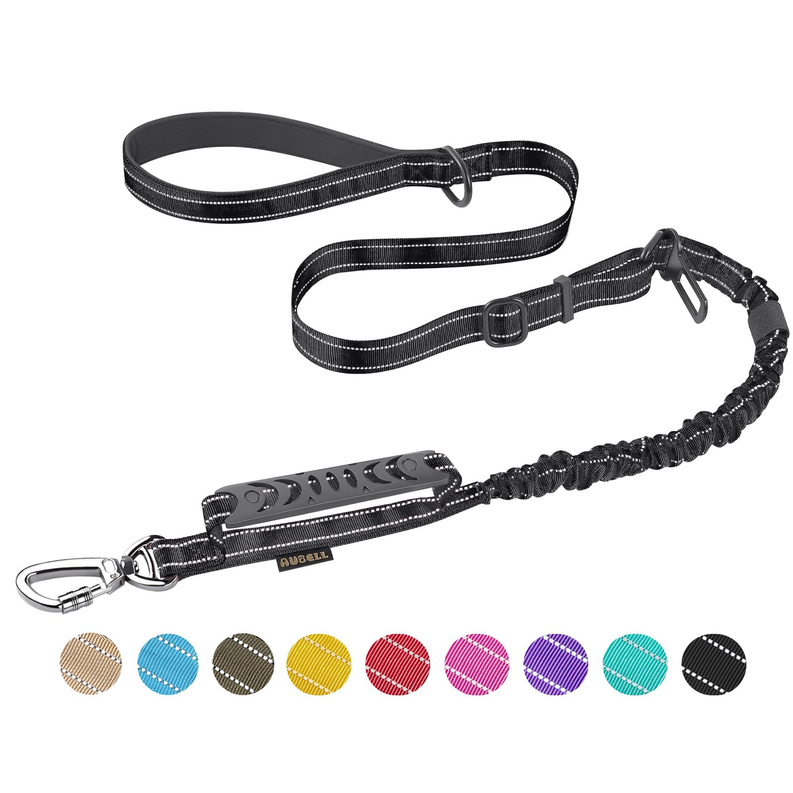 AUBELL Tactical Dog Lead Heavy Duty,4-6ft Reflective Strong No Pull Bungee Lead for Medium Large Dogs with Comfortable Padded Double Handle,Car Harness