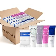 Toiletries Individually Wrapped Set Bulk, Travel Size 1 Fl oz Mini Body Wash Body Lotion Shampoo Conditioner 0.88 oz Bars Soap Toiletry Kit Guest Amenities for Hotel/Shelter/Homeless Pack of 100