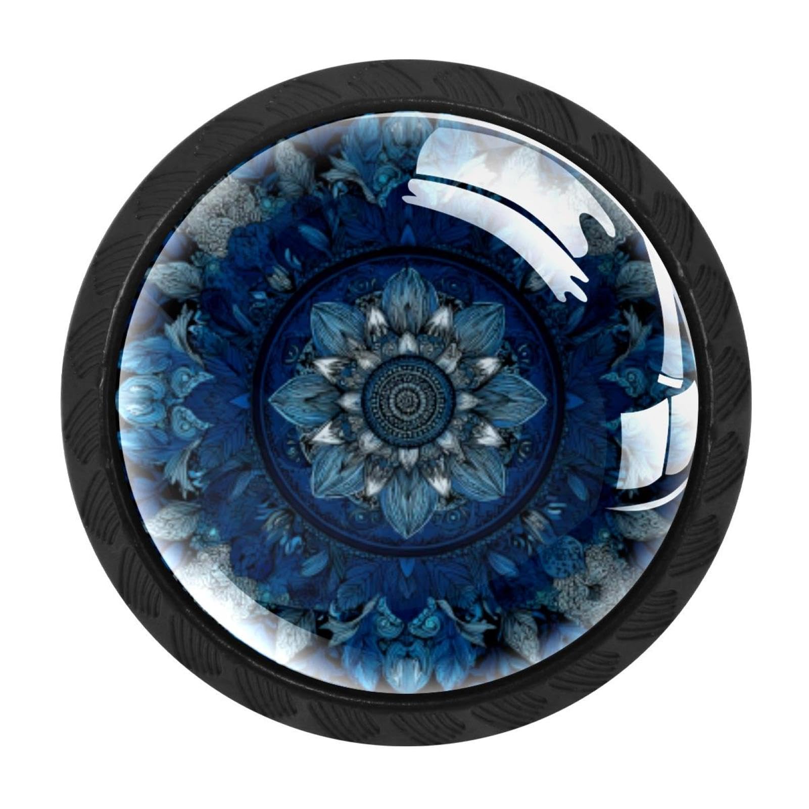 CHENZZZZ 4 Pieces Mandala Floral Blue Dark (2) Drawer Knobs, 35mm Black Cabinet Knobs, Drawer Pulls and Knobs, Dresser Drawer Knobs, Cabinet Hardware Kitchen Cabinet Knobs