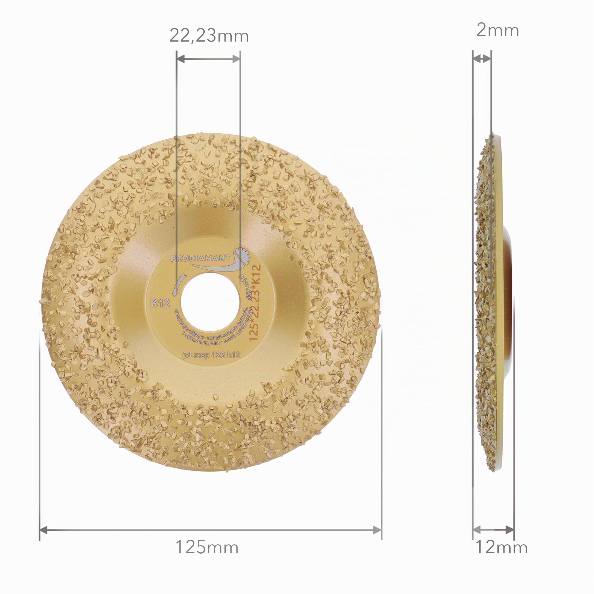 PRODIAMANT Disque à râper Ø 125 mm x 22,23 mm, K12 – disque abrasif grossier en carbure de tungstène pour meuleuse d’angle, idéal pour le meulage, le dégrossissage et le façonnage rapide
