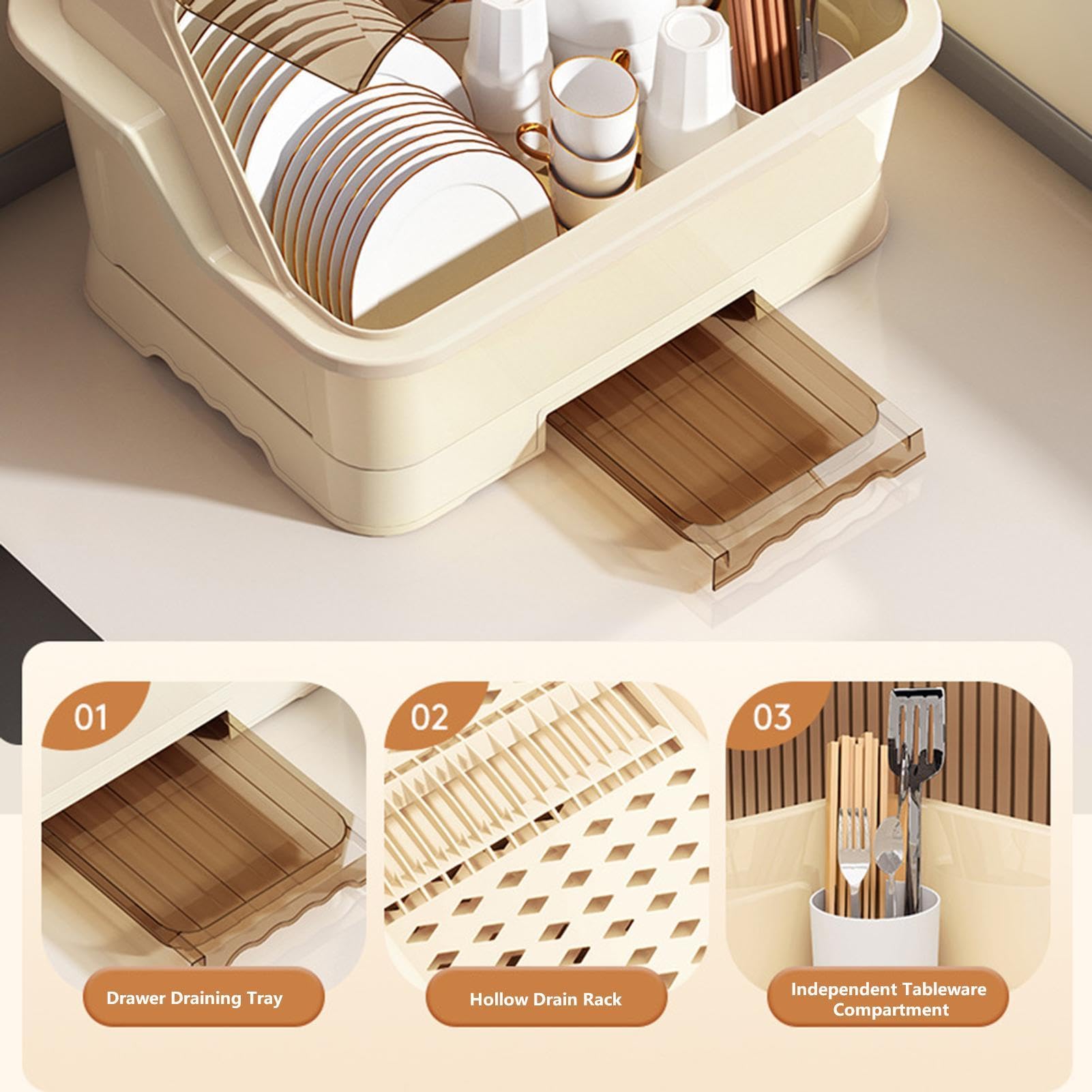 Spülbecken- -Organizer, Abtropfbox, Besteck-Abtropfgestell, für Badezimmer, Arbeitsplatte, Esszimmer, Küche, Schlafsaal, Restaurant, Wohnung