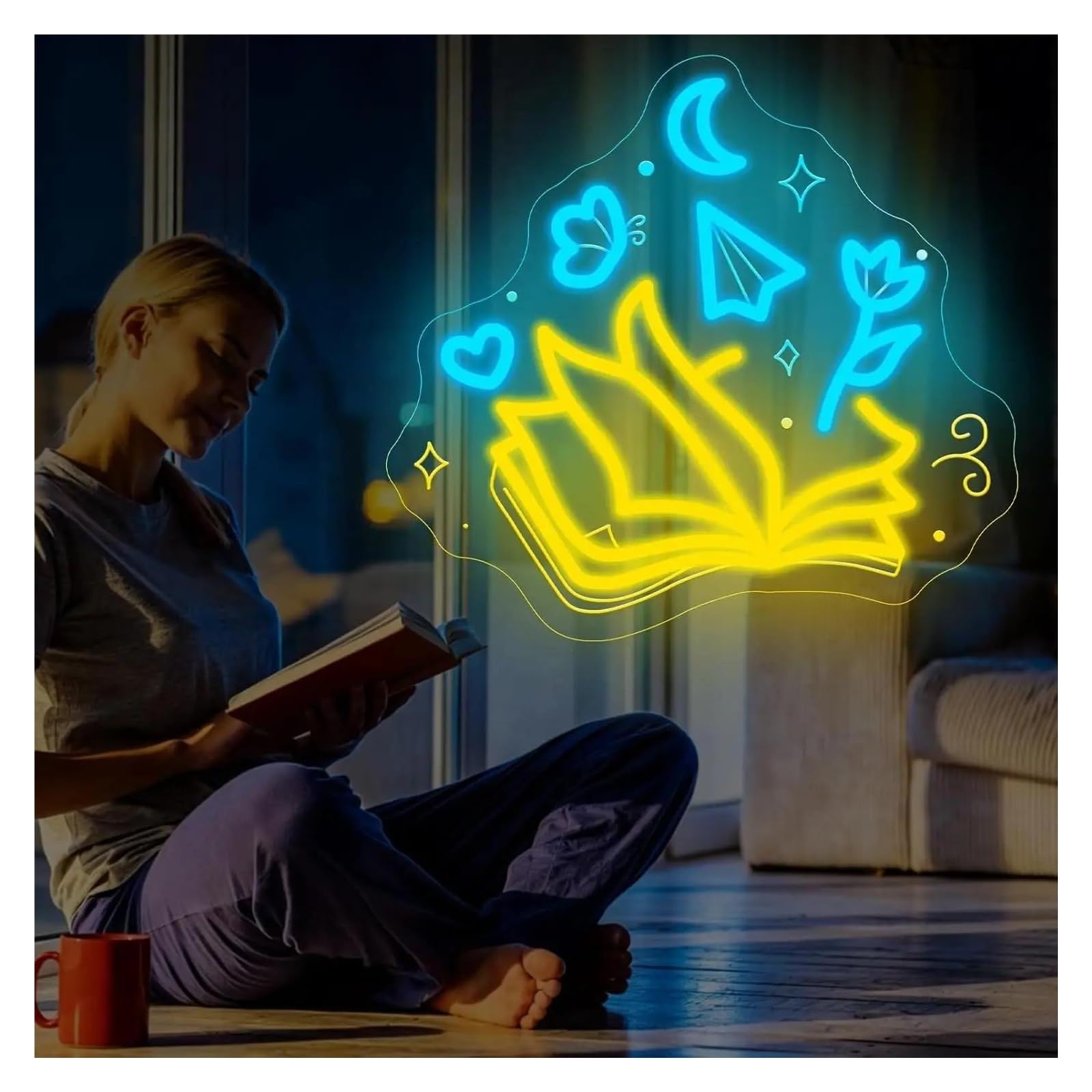 Insegna al Neon Insegna al neon a tema lettura dimmerabile | Libro LED luce USB dimmerabile per camera da letto biblioteca libreria studio arredamento 32cmx34.5cm