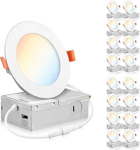 PARMIDA - Paquete de 16 luces LED empotrables ultrafinas de 4 pulgadas 5CCT con caja de conexiones, 2700 K3000 K3500 K4000 K5000 K, 5 colores