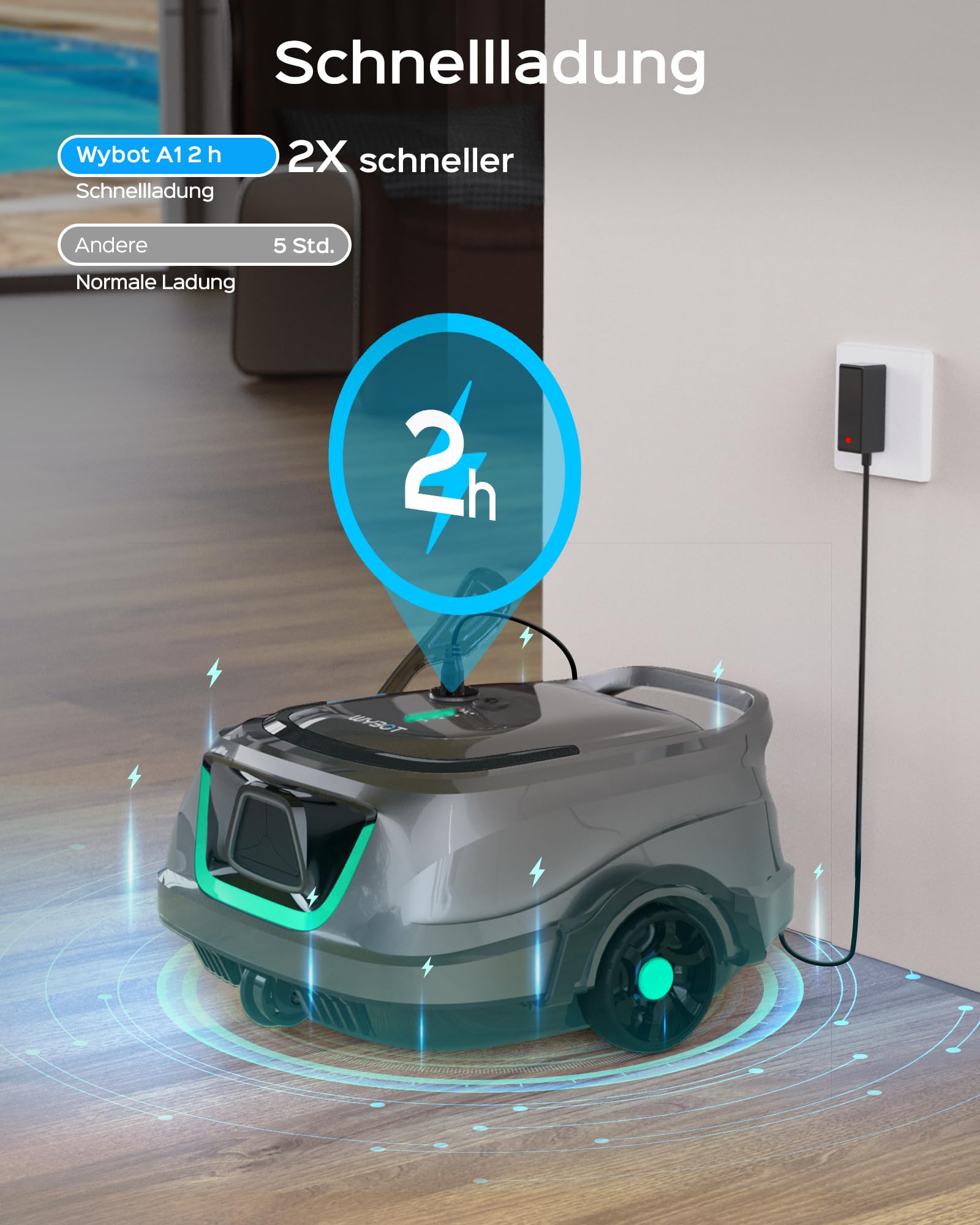 WYBOT A1 Robot Piscina Fuori Terra Intelligente, 120 Minuti Autonomia, Sistema Doppia Turbina, 100㎡ per Famiglie, Esperto Pulizia Fondo Piscina, Verde Grigio Chiaro
