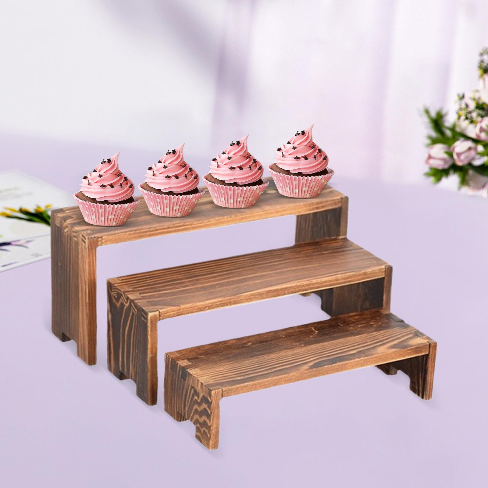 Rehausseurs en Bois pour présentation sur Table, Base pour Desserts et gâteaux en Bois | Structure empilable pour Desserts, Figurines, Bijoux et présentoirs Alimentaires