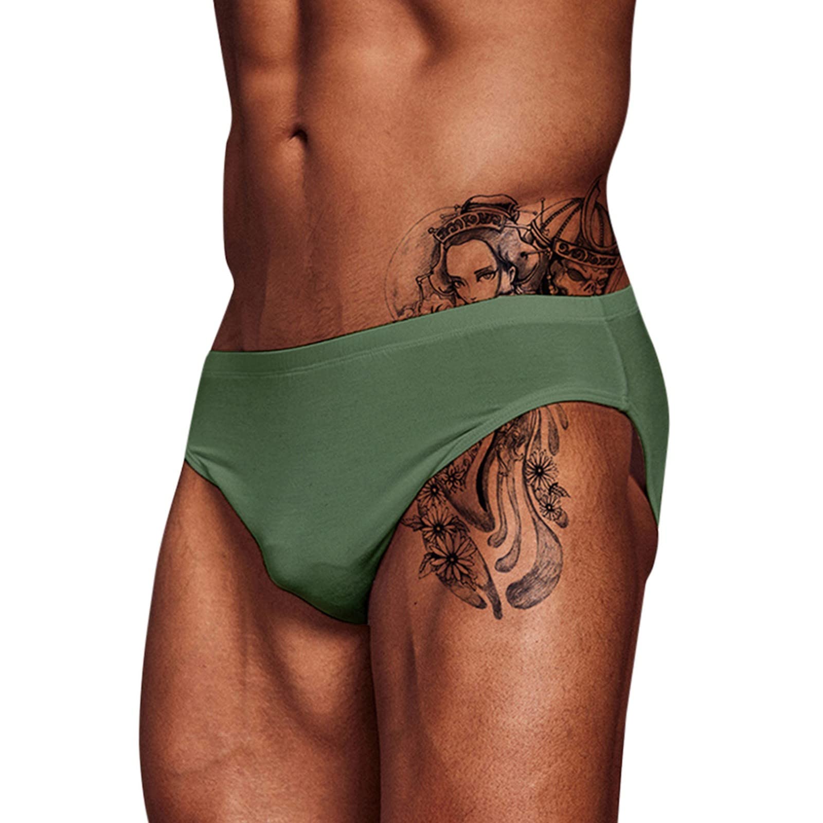 Underwear Solid Pant Shorts Underpants Men's Knickers Sexy Breathable Briefs Men's underwear Memory Foam (Army Green, M)