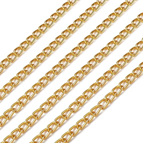 Miniatura 7 de Pandahall - Cadenas de aluminio dorado de 16.4 pies, cadenas de metal de oxidación, cadenas de eslabones ovalados sin soldar, con carrete de 0.315 x