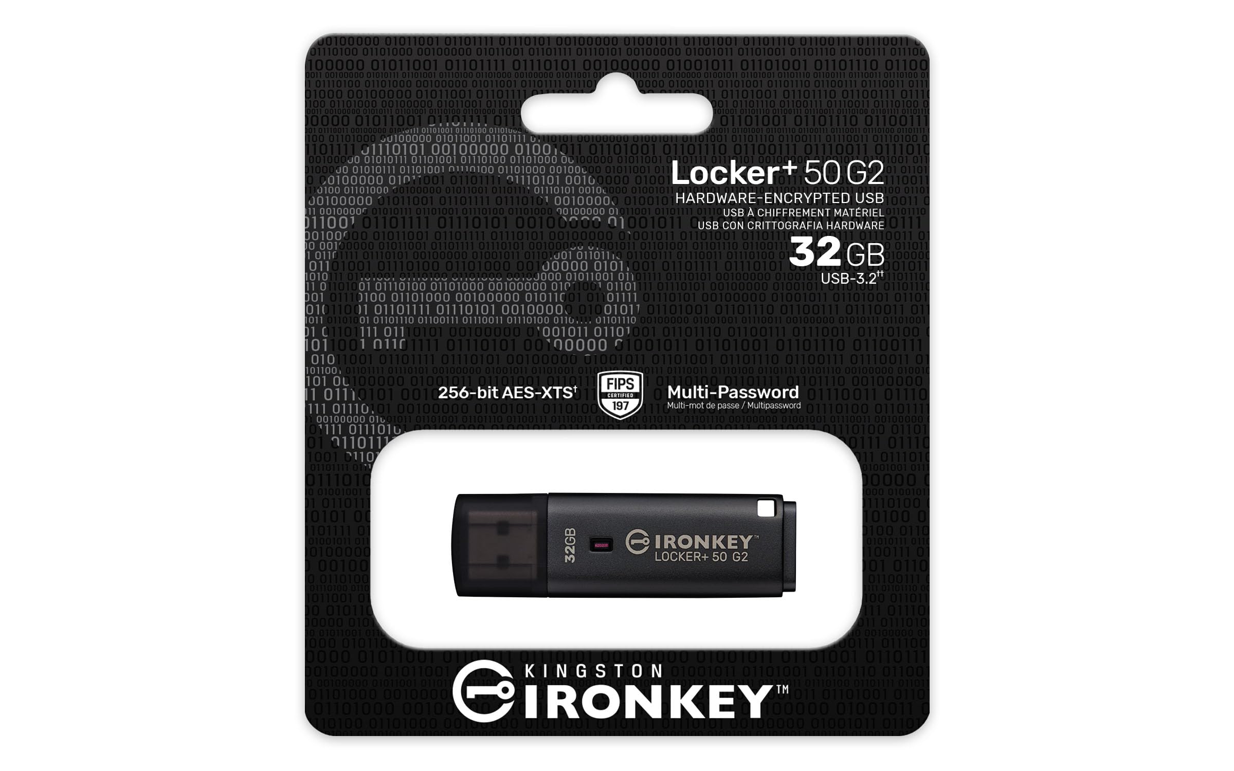 Kingston Ironkey Locker+ 50 G2 Clé USB cryptée 32 Go | FIPS 197 | Protection AES-XTS | Sécurité Multi-Mots de Passe | USB 3.2 Gen 1 | IKLP50G2/32 Go