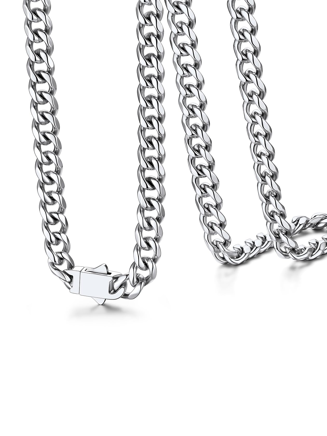 ChainsHouse Collar Acero Inoxidable para Hombre, Cadena Cubana Broche a Presión Collar Hipoalergénico 6-9-12mm Ancho 46-76cm Largo, Plata/Oro/Negro