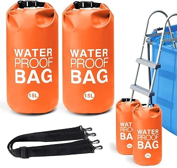 15L Pool Ladder Weights - 2 Pack Unbreakable Pool Stair Weights for Ground Pools, Weight Sandbags for Pool Steps, Heavy Duty Nylon with Handles, Easy & Quick Fill Sand Orange