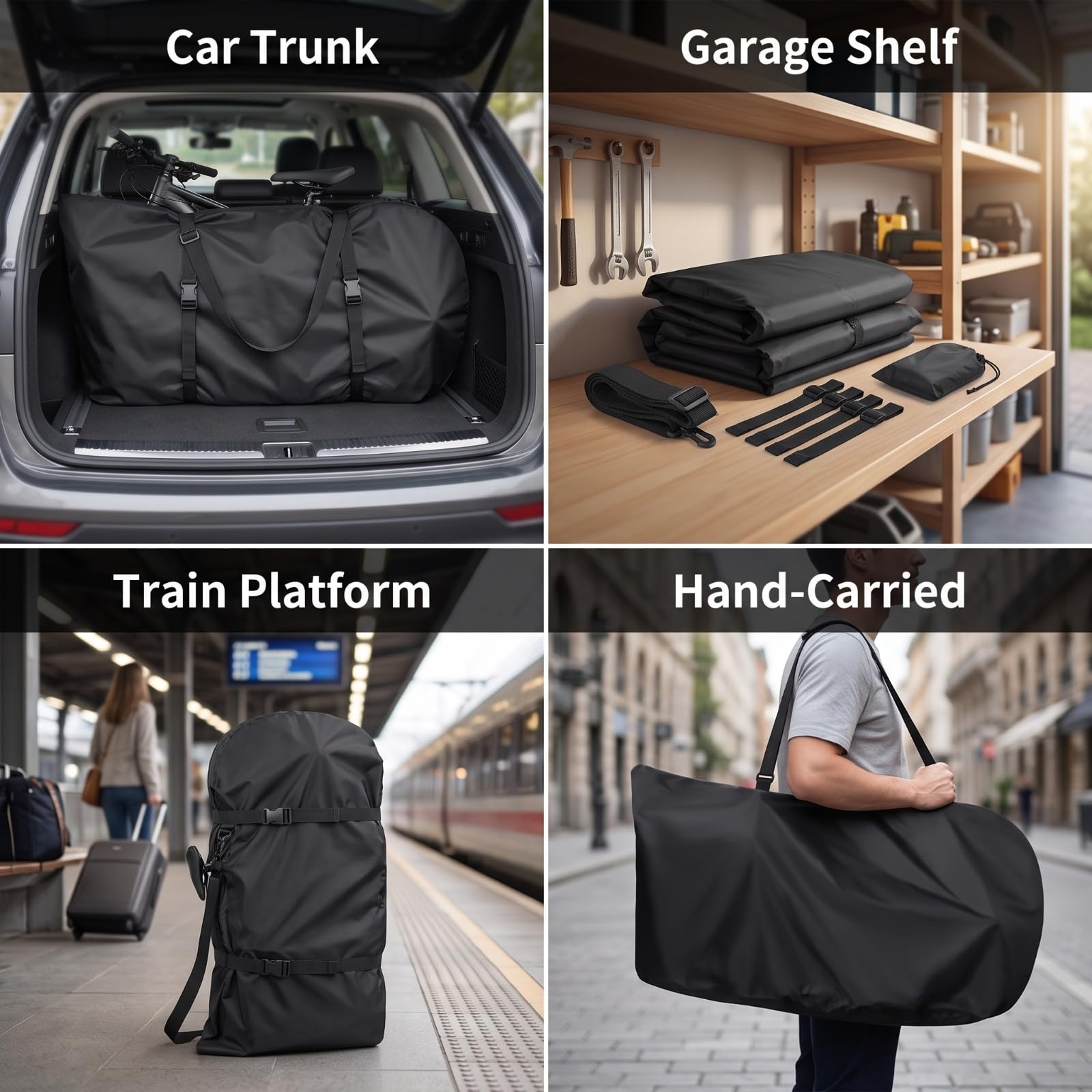 Custodia per Bici con Tracolla Leggero | Portatile, Compatta, Copertura per Bici con Borsa da Trasporto, Viagg, Treno, Metropolitana, Ciclisti, Pendolari