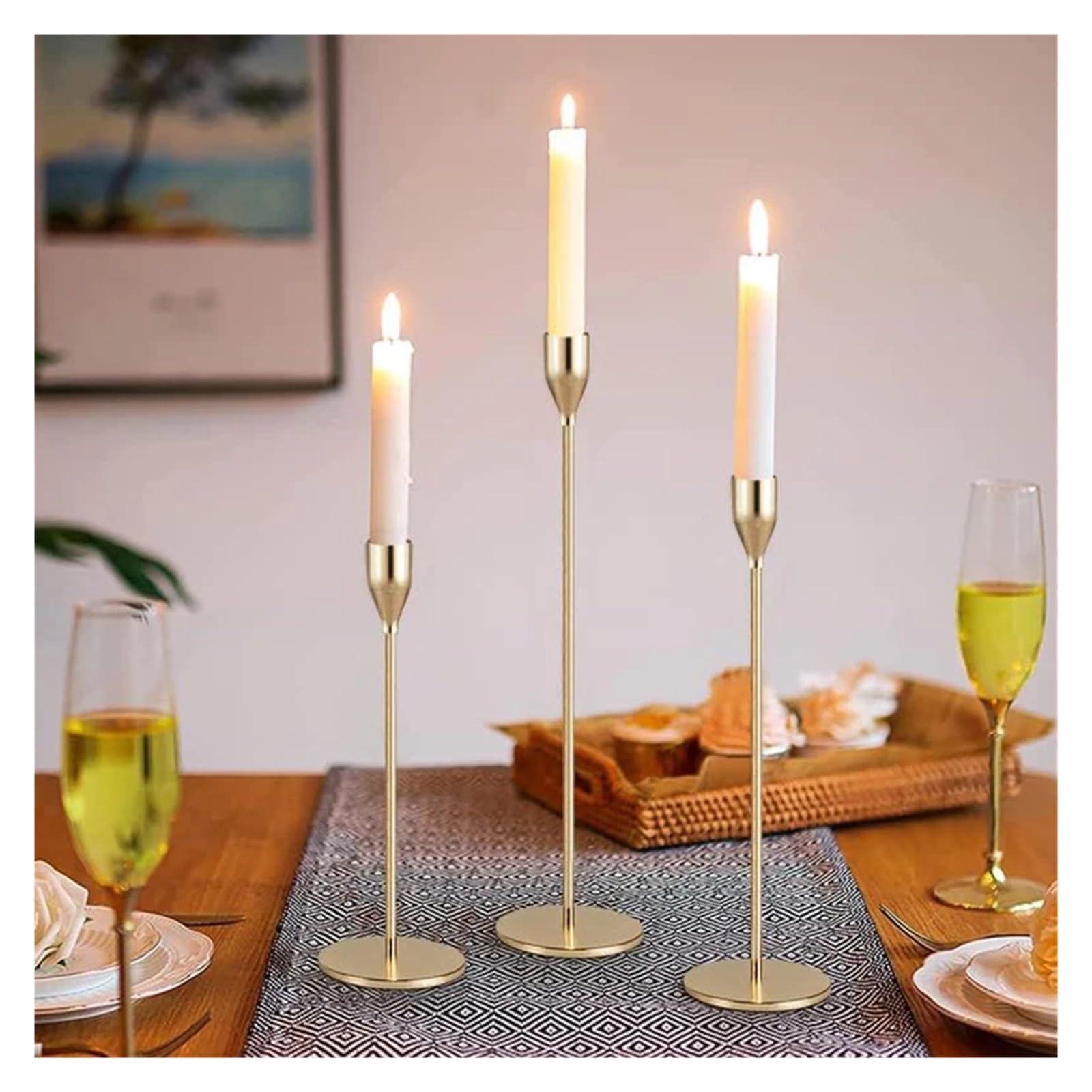 Kerzenständer Kerzenhalter aus Metall, 3-teiliges Set, einfache Hochzeitsdekoration, Bar, Party, Wohnzimmer, Dekoration, Heimtisch, Weihnachten(White 3PCS)