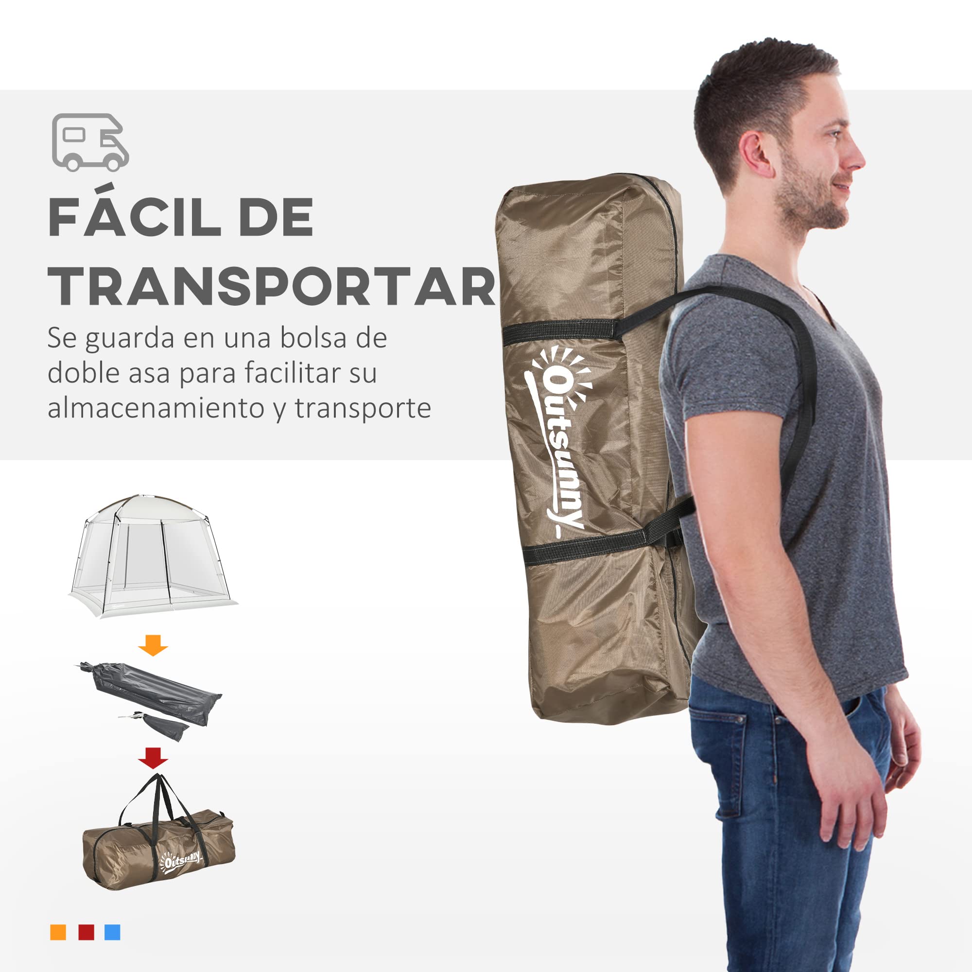 Outsunny Carpa de Jardín 3x3 m para 6-8 Personas con 4 Mosquiteras Blanco | Cenador, 2 Puertas, Protección UV50+, Bolsa de Transporte, Carpa para Camping Terraza Patio Exterior