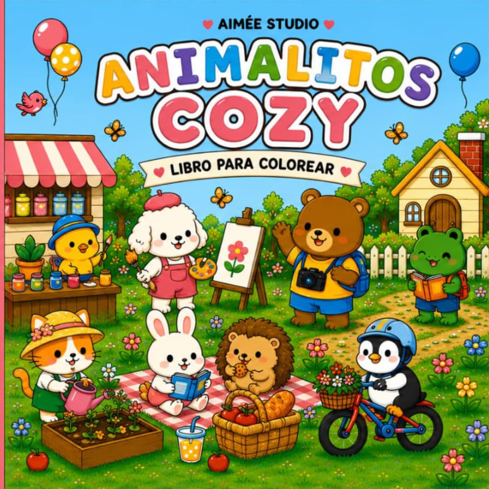 Animalitos Cozy: Libro para colorear con adorables escenas kawaii, cafés acogedores y animales tiernos