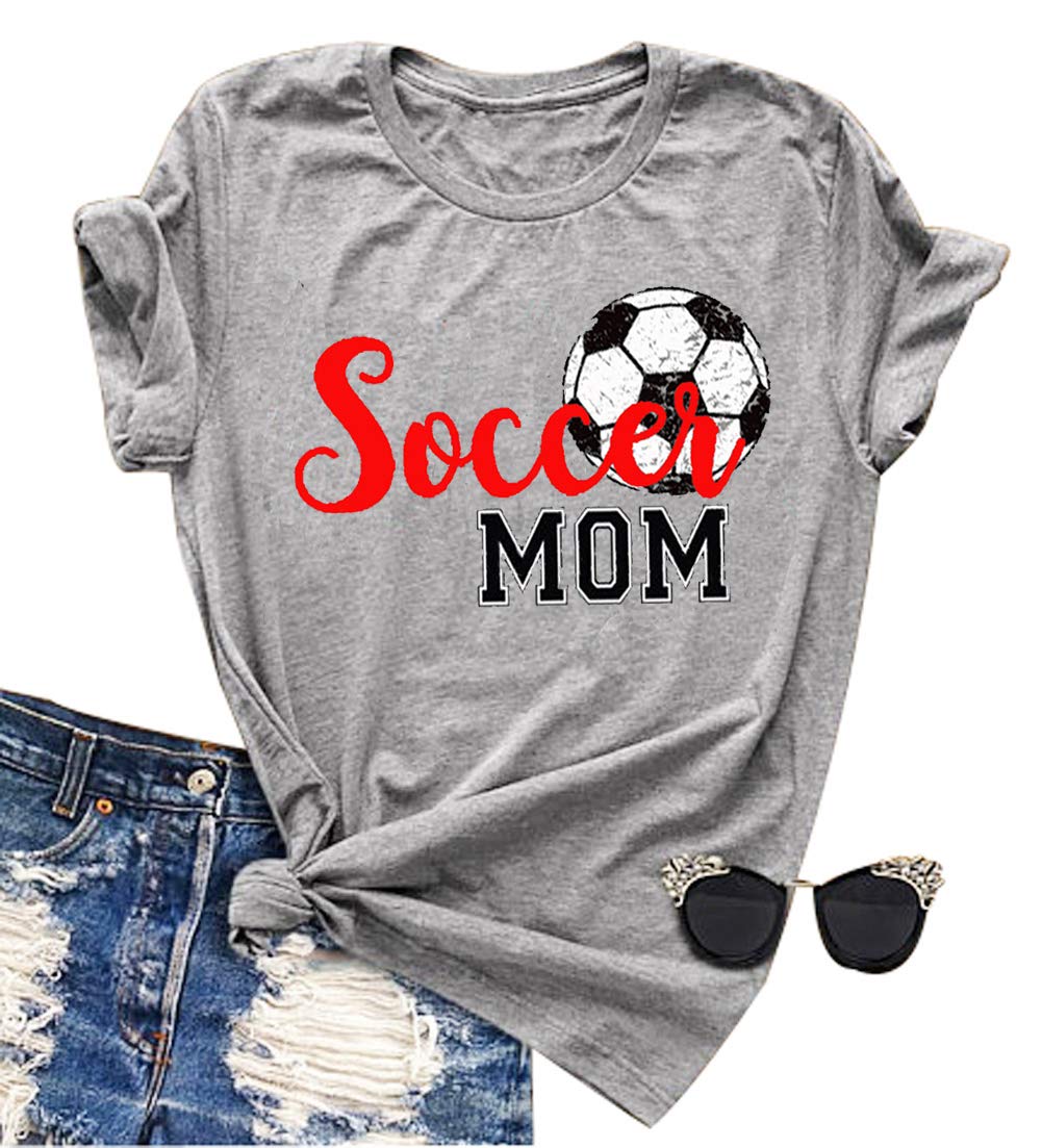 YUYUEYUEWomen Soccer Mom Letter Printed T Shirt Football Graphic Fashion Top Tee