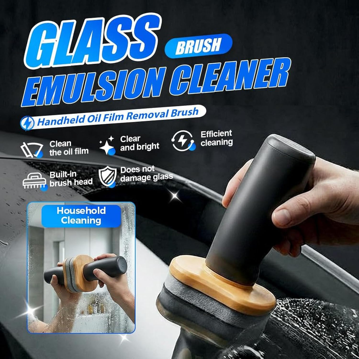 2026 Handheld Glass Oil-Film Remover, New Upgrade Emulsion Cleaner Glass Cleaning Board, Car Windshield Oil Film Cleaner with Applicator, Automotive Glasses Polishing Paste for Clear Vision (4PCS)