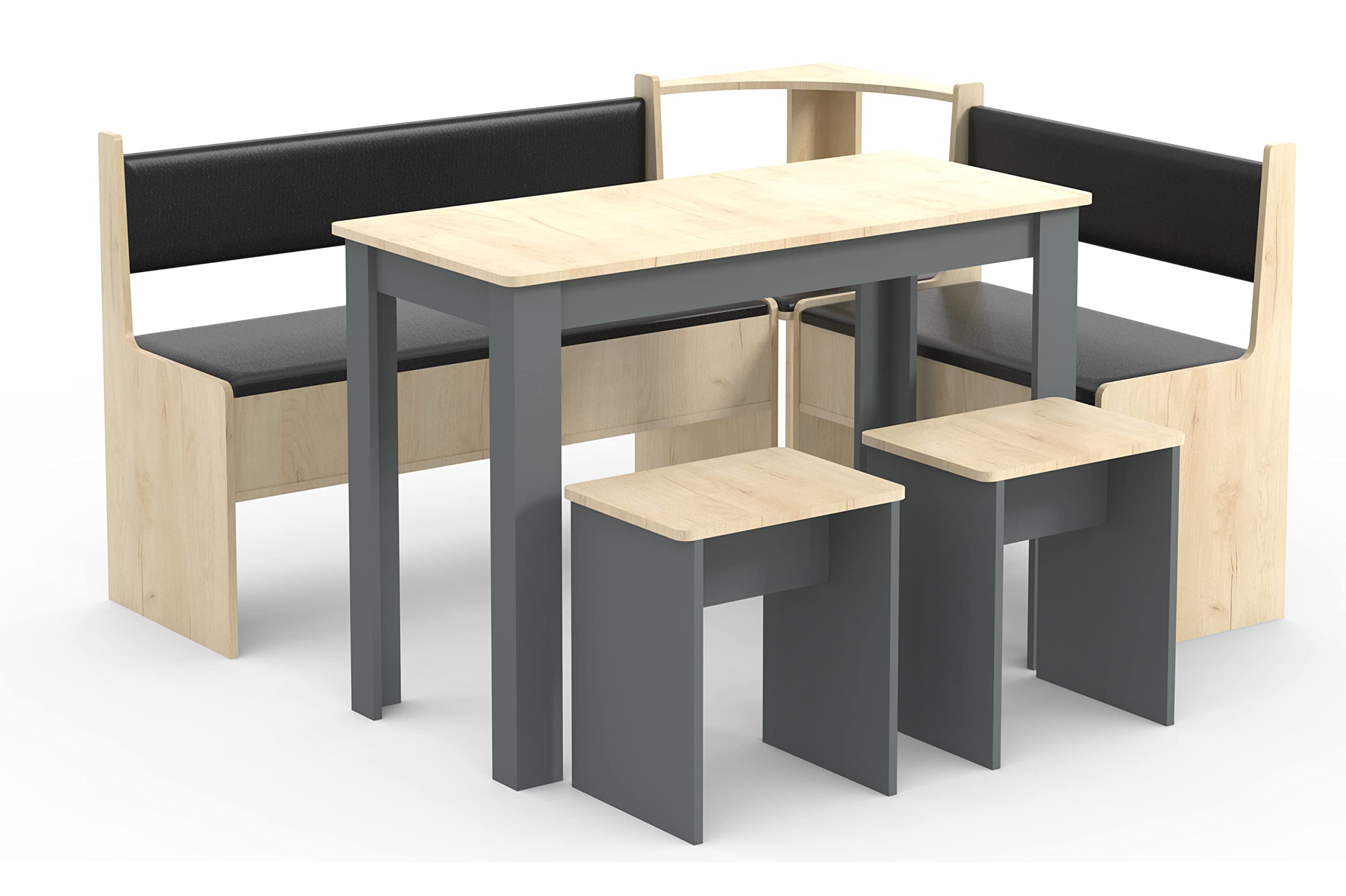 VCM Groupe de bancs d'angle Groupe de sièges de Cuisine Banc Table Tabouret Esal Maxi Groupe de bancs d'angle Groupe de sièges de Cuisine Banc Table Tabouret Esal Maxi Anthracite/Chêne Miel