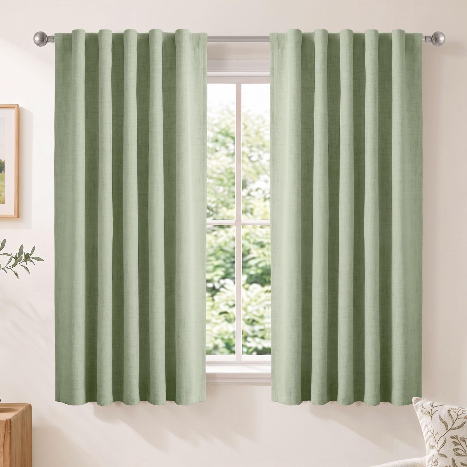 Sage Green Total Blackout Curtains for Bedroom 45 Inches Long