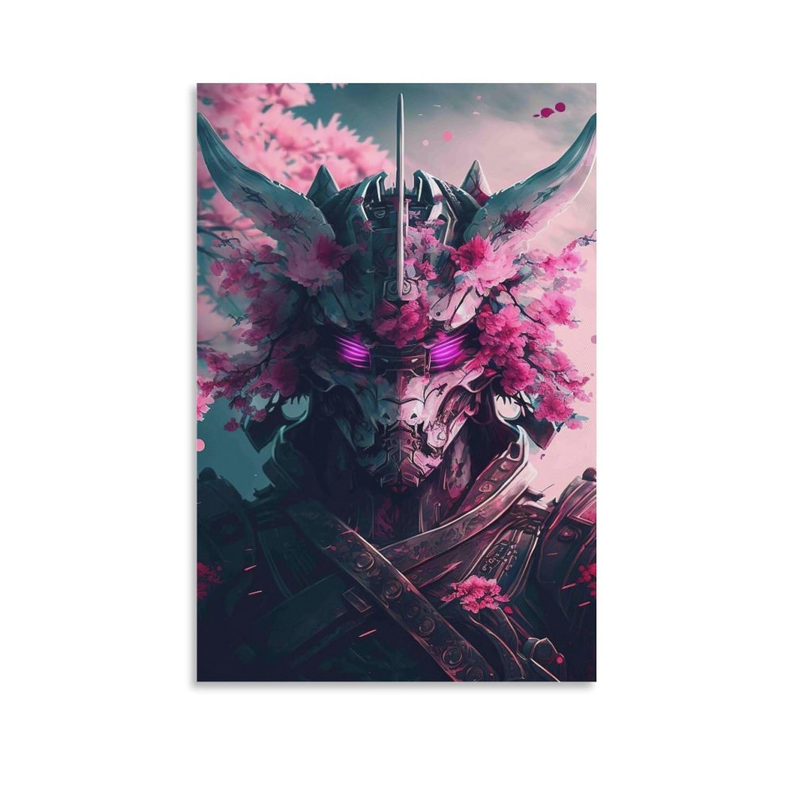 DHBANEIOK Cyber Warrior with Cherry Blossoms Wall Decor Poster Giclee Canvas Prints Modern Wall Art Picture Wall Hanging for Dining Room Kitchen Home Office Decor 20x30inch(50x75cm)