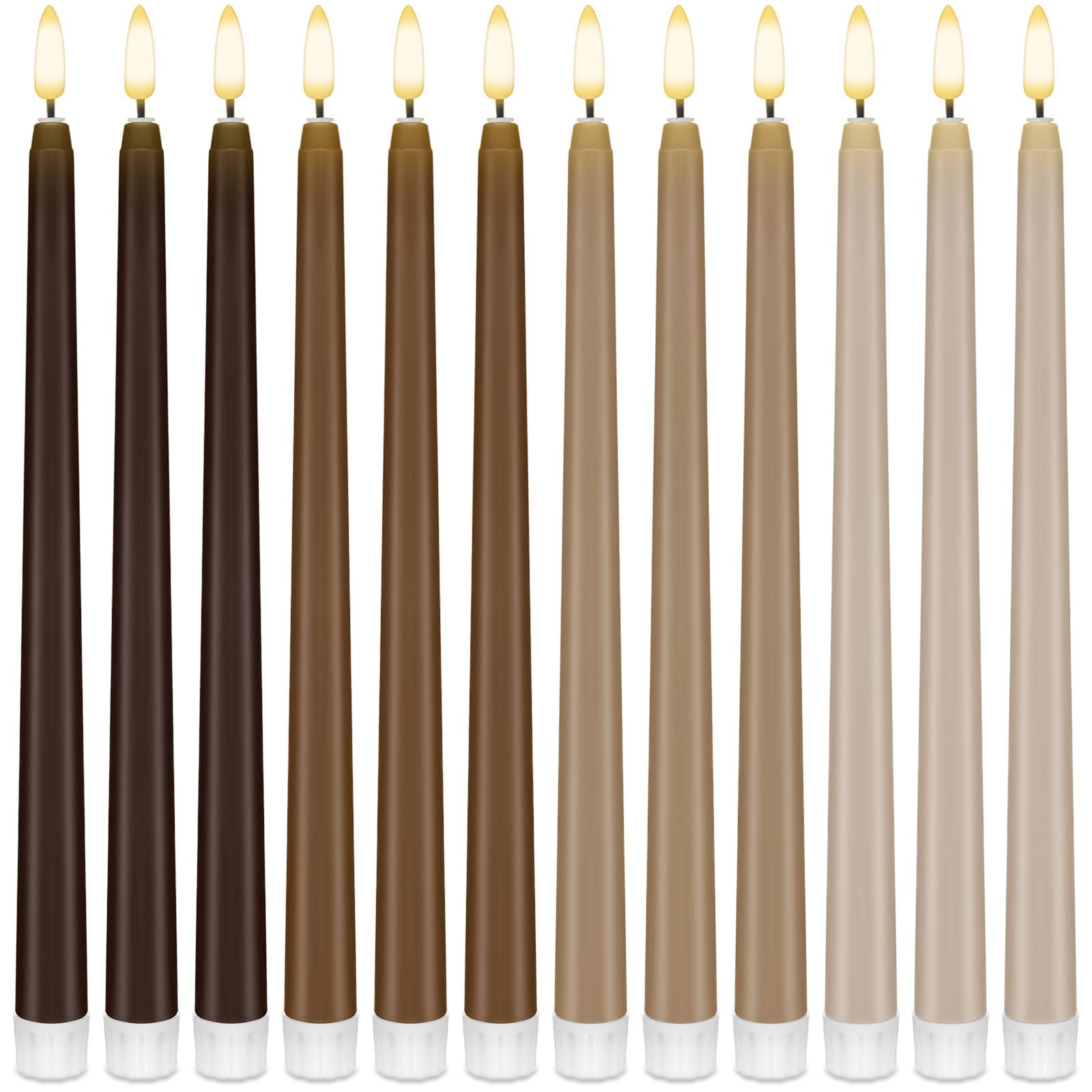 Baquler 12 Pcs 11'' Fall Brown Flameless Taper Candles LED Candlesticks