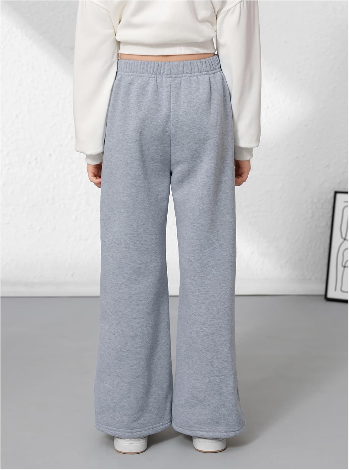 SHENHE Girl's Fleece Lined Sweatpants Wide Leg Open Bottom Athletic Loose Sweatpants - Image 2