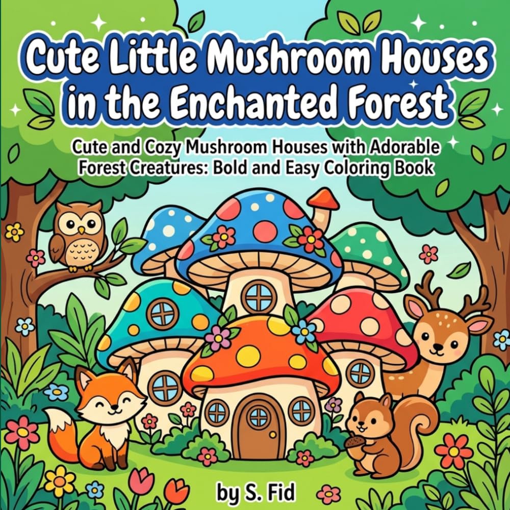 Cute Little Mushroom Houses in the Enchanted Forest: Cute and Cozy Mushroom Houses with Adorable Forest Creatures: Bold and Easy Coloring Book