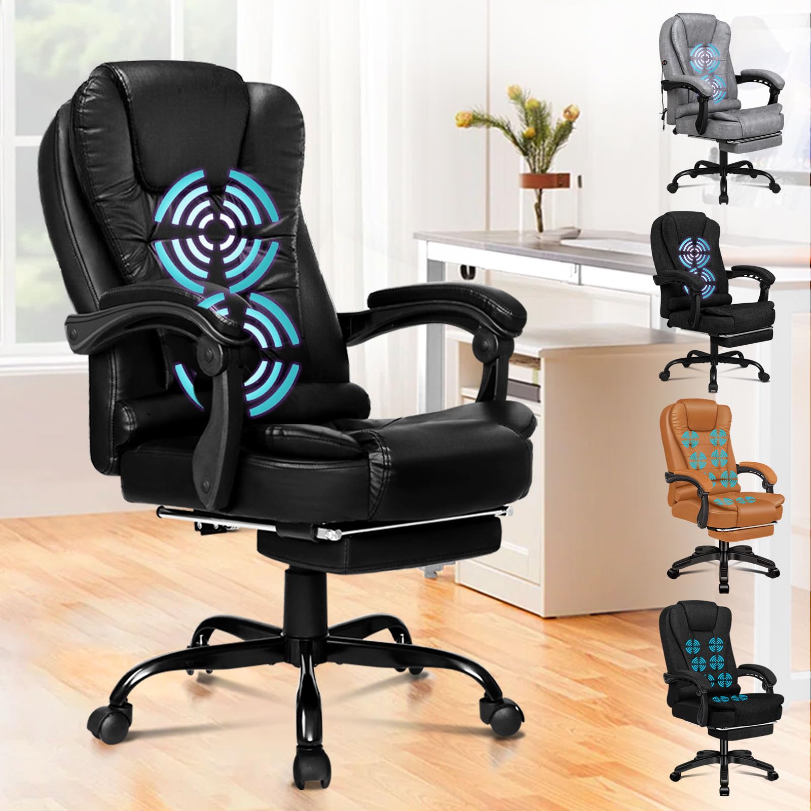 ALFORDSON Sedia Ufficio Ergonomica con Massaggio Lombare, Reclinabile 150°, Braccioli Ribaltabili per Spazi Compatti, Sedia Gaming per Ufficio/Casa, Tessuto, Grigio