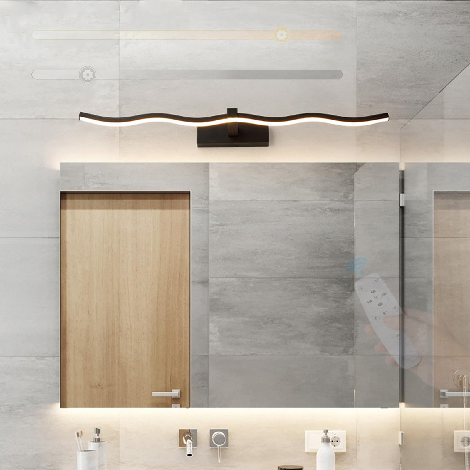 LED Lámpara de Espejo Baño Regulable Apliques de Pared con Mando a Distancia Moderno Creativo Impermeable Iluminación de Pared para Dormitorio Sala de Estar Maquillaje (Negro,120cm)
