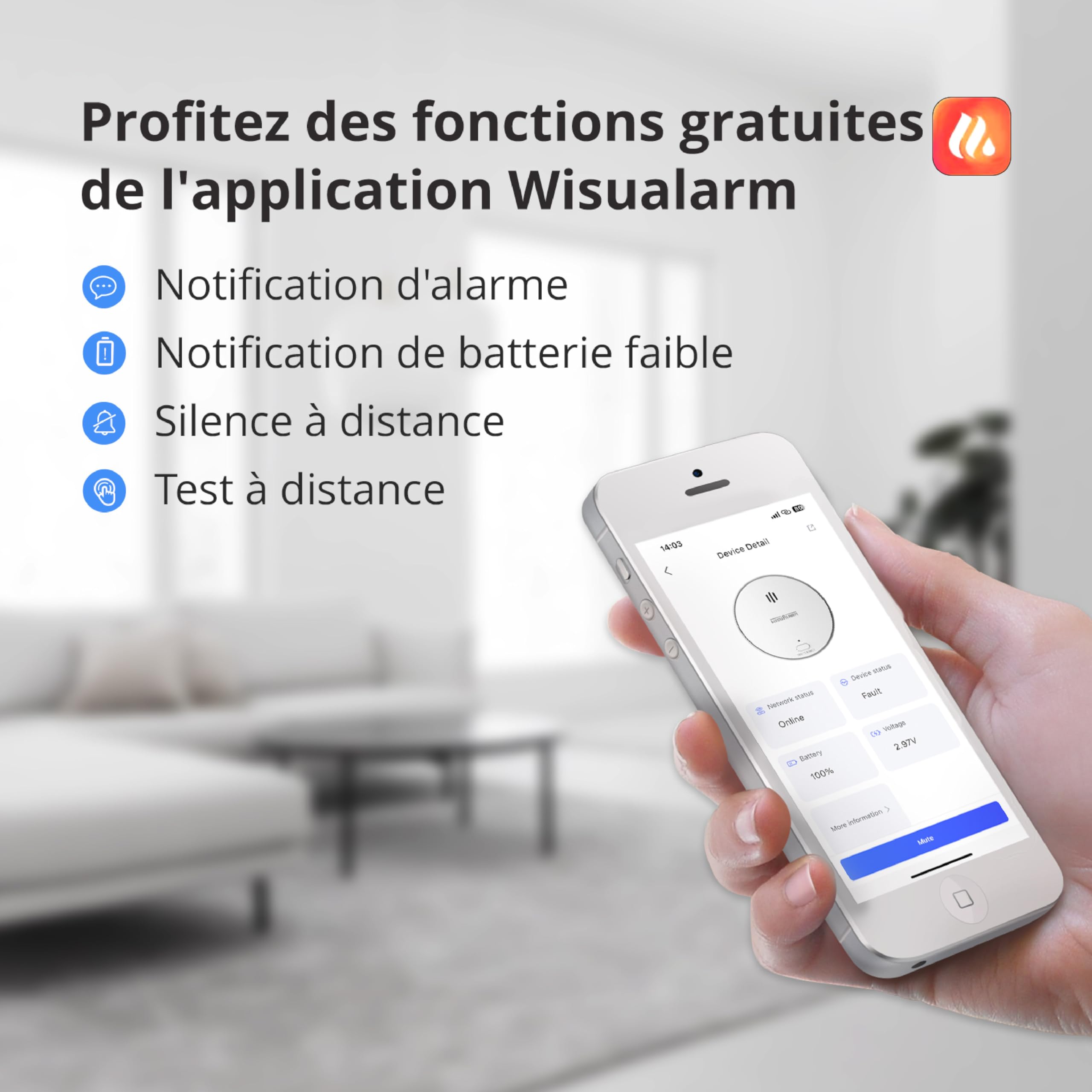 Détecteur de fumée pour la Maison, Détecteur de fumée WiFi avec Batterie remplaçable, Compatible avec l'application de sécurité Domestique Wisualarm, Conforme à la Norme en 14604 (3pack WiFi)