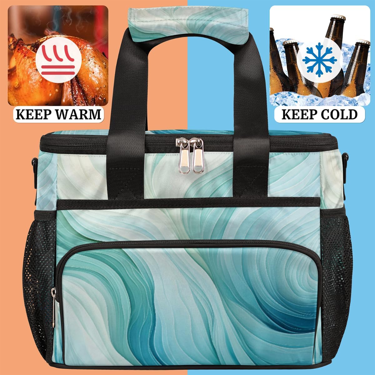 Blue Gradient Insulated Picnic Backpack Lunch Box for Women Men Picnic Basket Tote Lunch Bag Picnic Bag Portable Lunch Bags for Picnic, Beach, Work, Trip,Office, Camp Abstract Blue