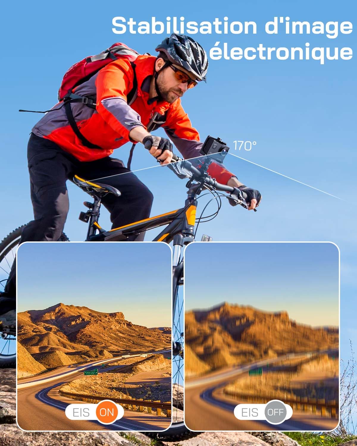 WOLFANG GA100 4K 30FPS Caméra Sport WiFi 20MP Étanche 40m avec Double Microphone Télécommande