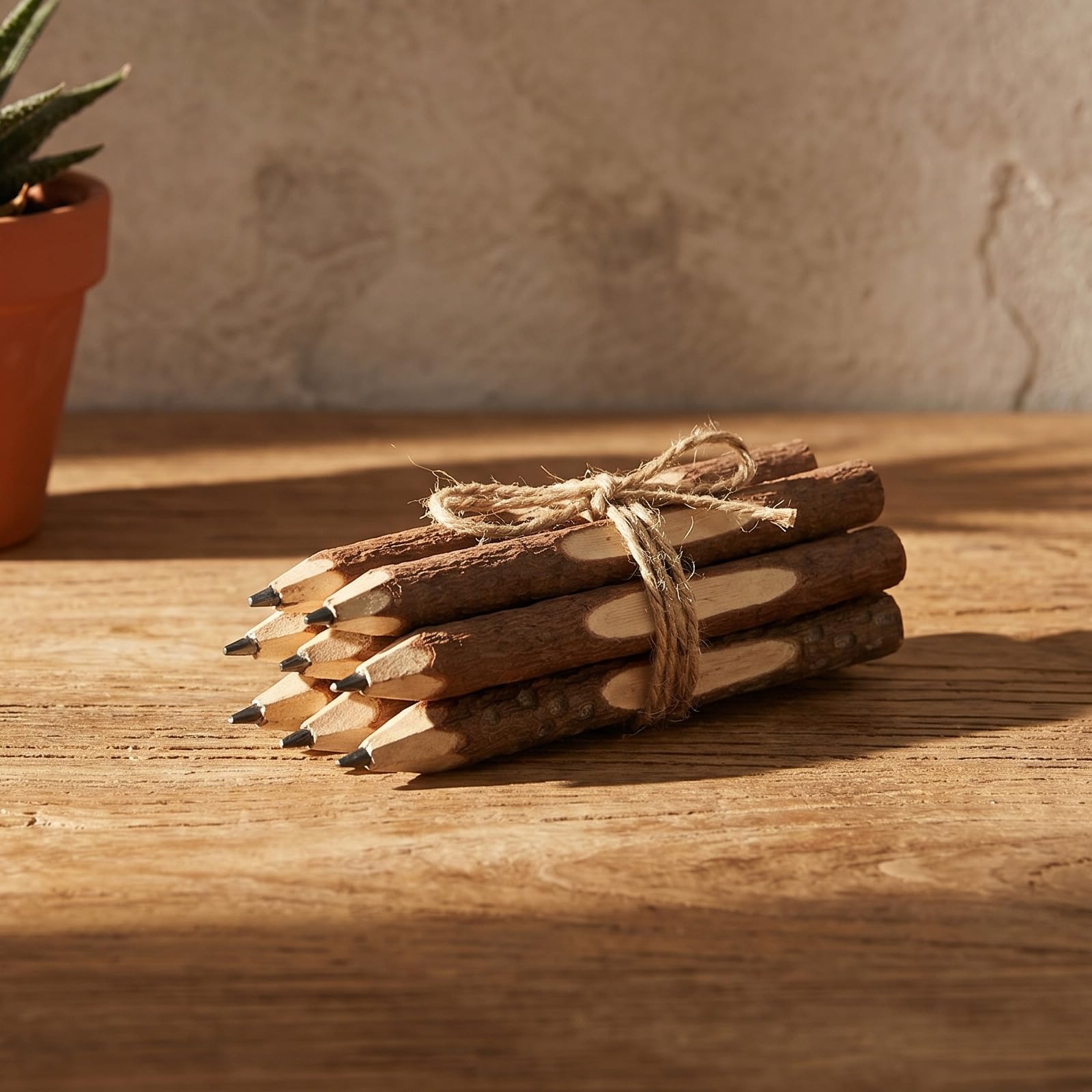 Juego de 50 lápices de madera de pino natural para escribir, dibujar, bocetar, estilo rústico de corteza de árbol, 5.1 pulgadas de largo, ligero, forma hexagonal ergonómica, paquete a granel para