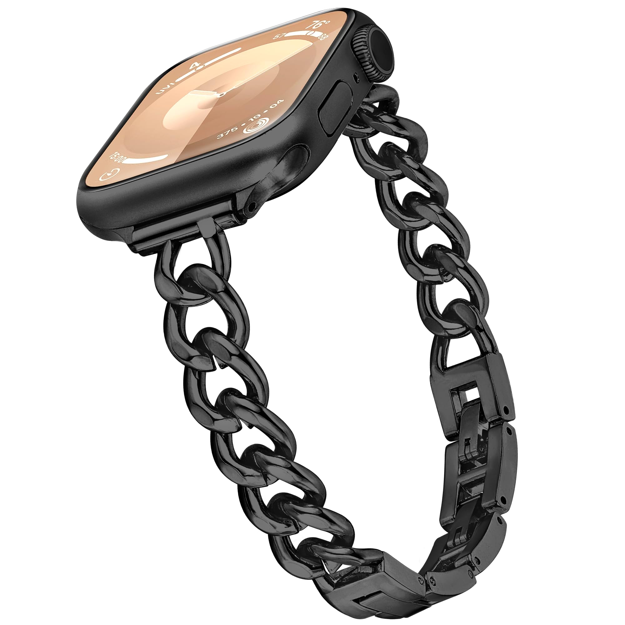 Aniaboho Slim Metal band Compatible with Apple Watch Bands for Women 38mm 40mm 41mm 42mm 44mm 45mm 46mm, Dressy Designer Strap Single Chain Wristband