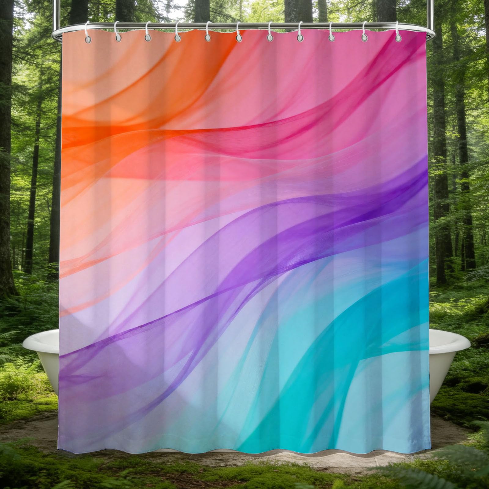 Hongduo 3D Color Gradient Shower Curtain for Stalls Bathtubs Cartoon Bathroom Decor Shower Curtain Set Polyester Fabric Waterproof 180x180cm/71X71 Inch with Hooks