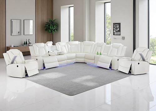 Juego de sofá modular reclinable eléctrico con luz LED, sofá esquinero reclinable de cuero y 2 sillas, juego de sofá reclinable en forma de L con
