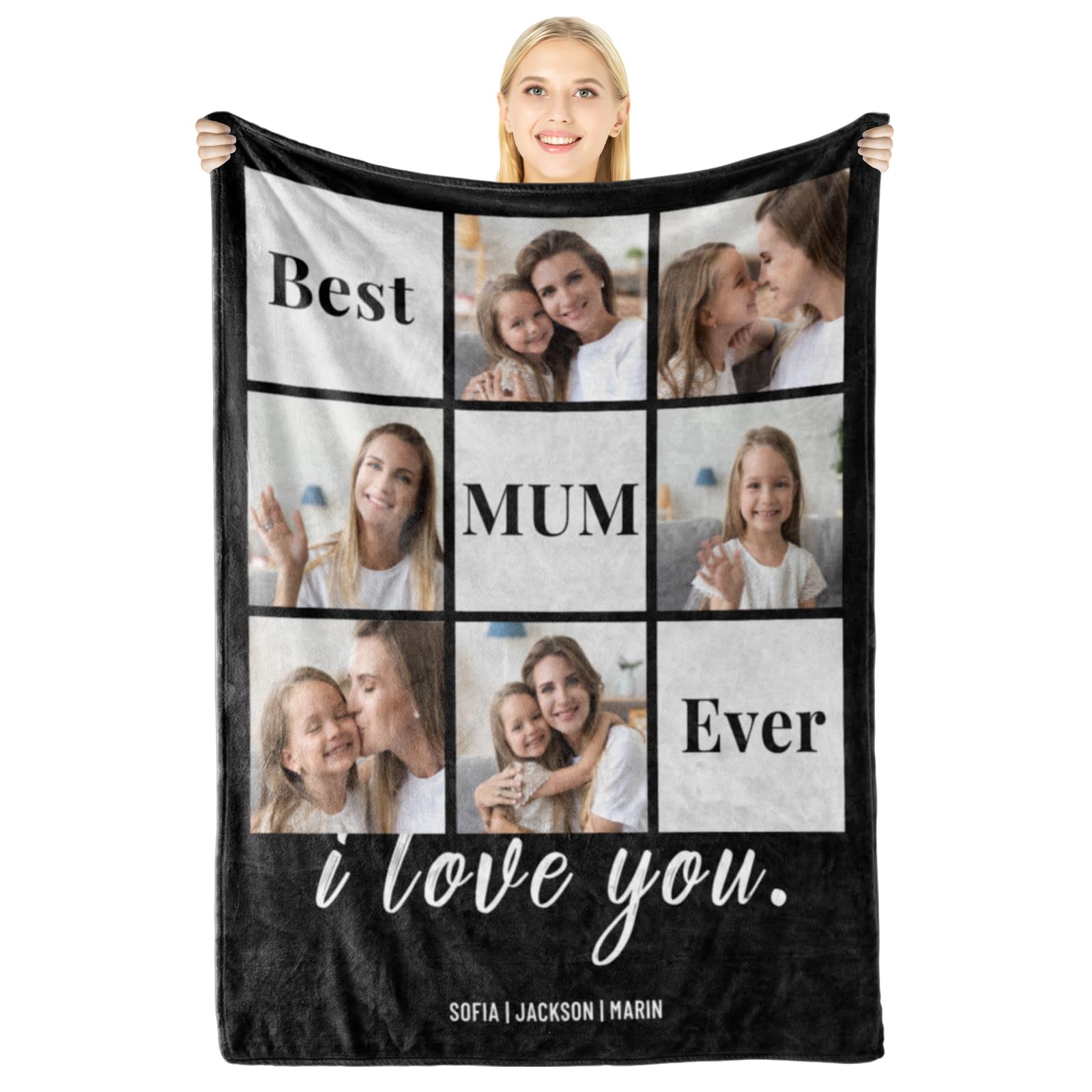 LUCKOR Personalised Custom Photo Blanket, 14 Photo, 130x180CM, Flannel, For Mum, Daughter, Son, Mothers Day Gift