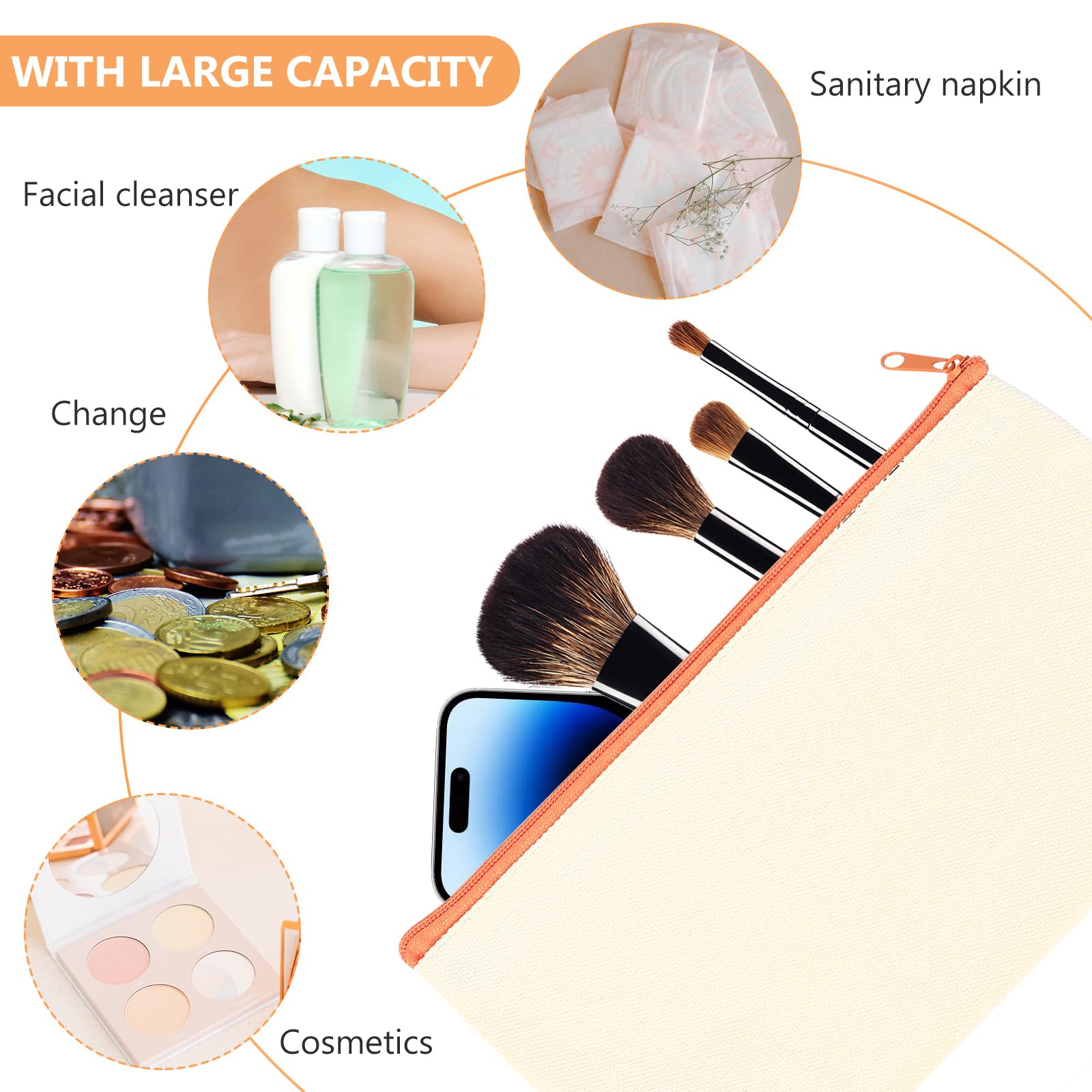 ZHENGYYUU 16 Pcs Blank Canvas Pencil Cases for DIY Painting Cotton Zipper Craft Bags with 12 Colour Pens & 8 Stencils (8.3 x 4.7 in) - Image 3