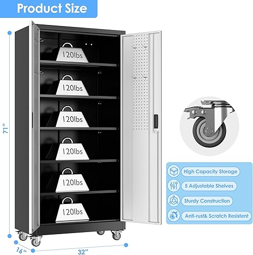 Miniatura 10 de GangMei Armario de garaje con ruedas de metal gabinete de almacenamiento de acero con ruedas gabinete móvil para baúl de herramientas y organizador