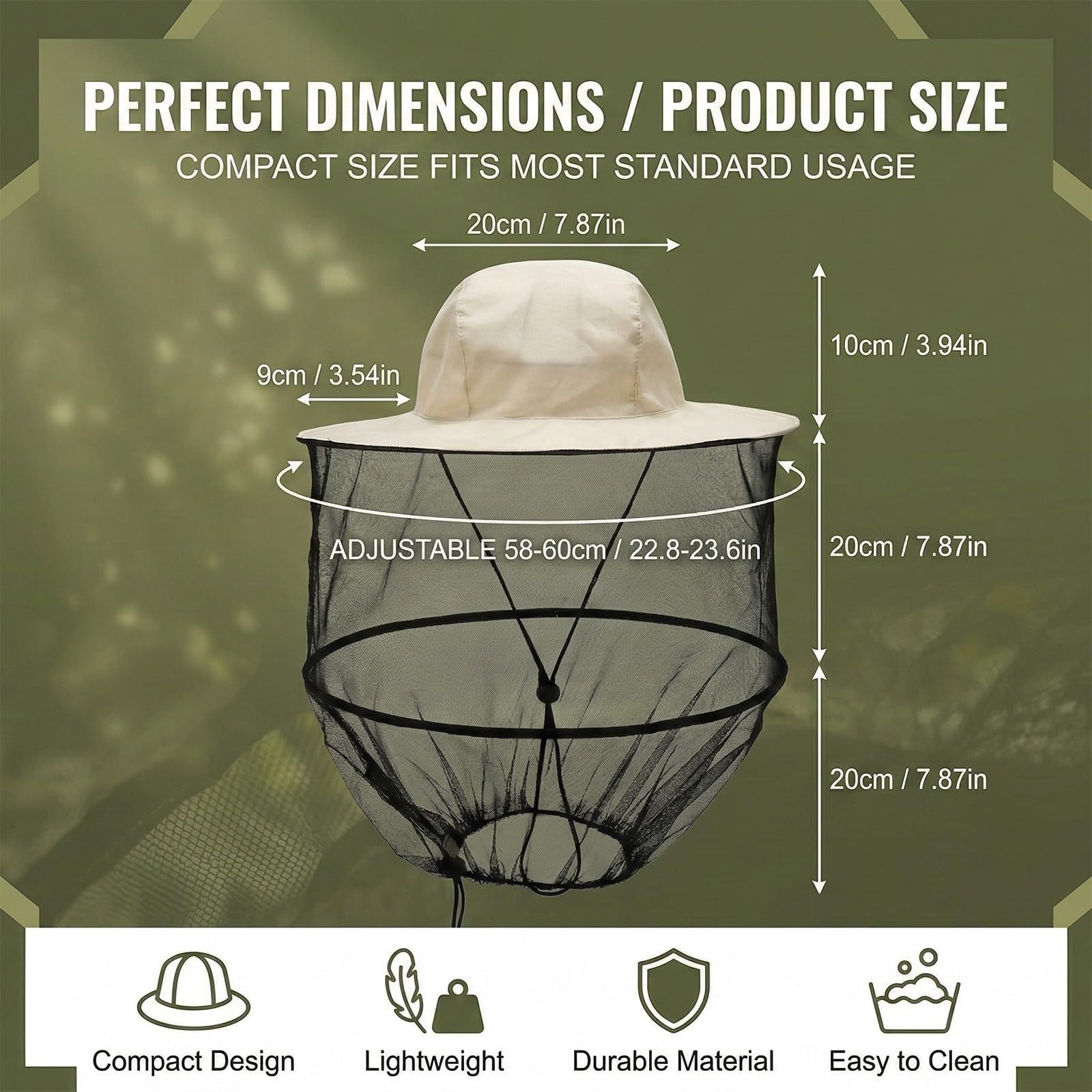 Cappello Antizanzare con Rete a Maglia Fine, Cappello da Pescatore Protettivo per Apicoltura, Pesca e Trekking, Cappello con Velo Anti-Insetti Regolabile, Beige