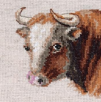 Bison Cross-Stitch kit on Linnen Canvas. Monochrome Little Animal. Cow Easy & Fast Cross Stitch kit by Alisa 0-214