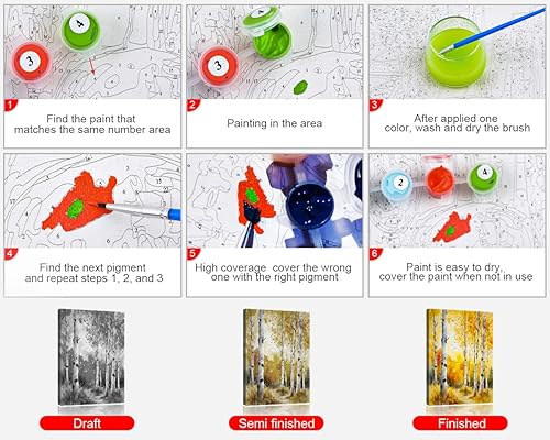 Miniatura 3 de Pintura por números, kit de pintura por números de árboles de abedul amarillos para adultos, kit de pintura por números para adultos y