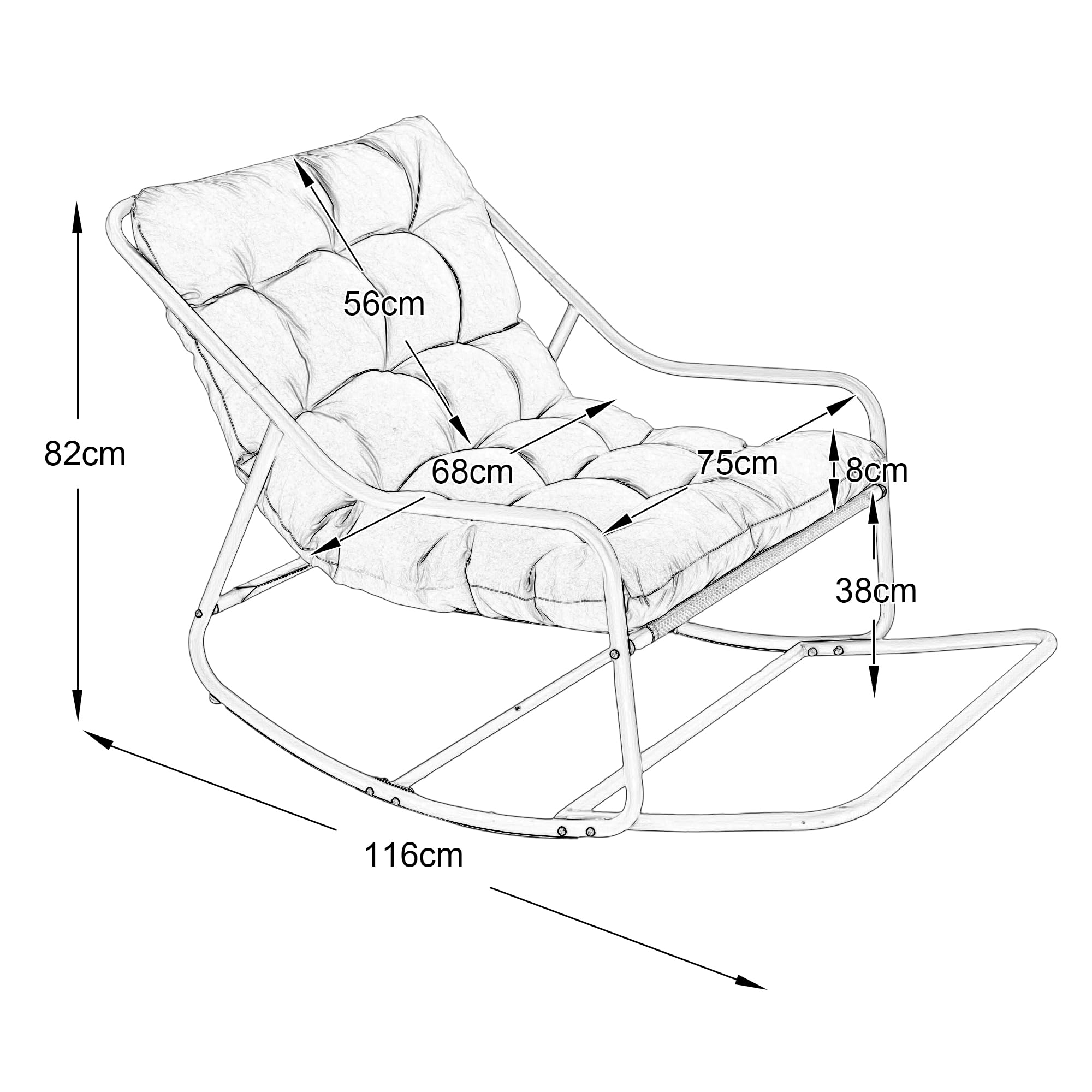 Ball & Cast Schaukelstuhl für Drinnen & Draußen, Rocking Chair mit Gepolstertem Kissen und Fußstütze, Moderner Balkonsessel für Wohnzimmer, Garten & Terrasse, Grau